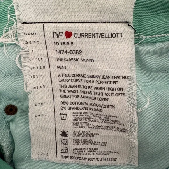 DVF Loves Current/Elliot‎ The Classic Skinny Mint Green Floral Print Jeans W 30 - Picture 7 of 8